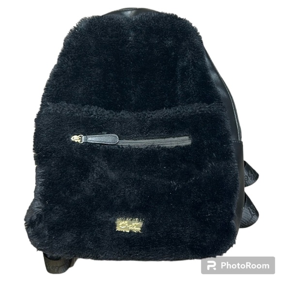Betsey Johnson Plush Hooded Black Faux Fur Panda Hoodie Convertible Backpack - Picture 2 of 14